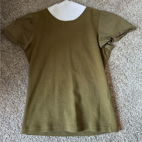 Anthropologie Short Sleeve Lace-Up Flutter Green Top with Criss Cross Back - Picture 3 of 5